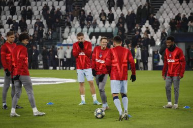 Turin, Italy - 26 November 2019. Football match of UEFA Champions League, Juventus vs Atletico Madrid. Players of Atletico Madrid during warm up.