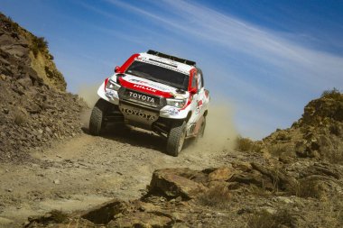 Fez, Morocco - 04 October 2019. FIA Cross Country Rally World Cup. Fernando Alonso and Marc Coma, Spain, Toyota Hilux.