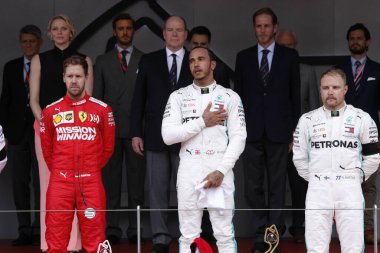 Monte CARLO, Monako - 23RD-26 Mayıs, 2019: 2019 Monako GP. Lewis Hamilton, İngiltere, Mercedes, Monako Grand Prix 2019 'u kazandı..