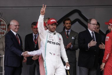 Monte CARLO, Monako - 23RD-26 Mayıs 2019 Monako GP 2019. Lewis Hamilton, İngiltere, Mercedes, Monako Grand Prix 2019 'un galibi..