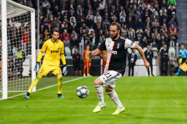 TURIN, İTALYA - 22 EKİM 2019. UEFA CHAMPIONS Liderliği, JUVENTUS LOKOMOTIV MOSCOW 2-1: Gonzalo Higuahin, Arjantin, Juventus.