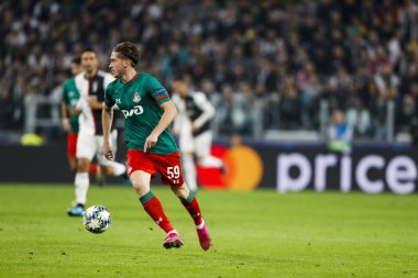TURIN, İTALYA - 22 EKİM 2019. UEFA CHAMPIONS LEAGUE, JUVENTUS karşı LOKOMOTIV MOSCOW 2-1: Aleksey Miranchuk, Rusya, Lokomotiv Moskova.