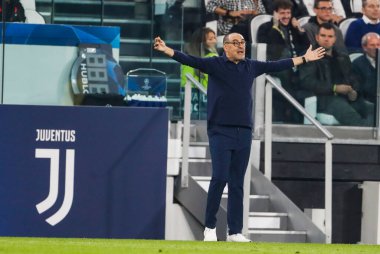 TURIN, İTALYA - 22 EKİM 2019. UEFA CHAMPIONS Liderliği, JUVENTUS LOKOMOTIV MOSCOW 2-1: Maurizio Sarri, İtalya, teknik direktör Juventus.