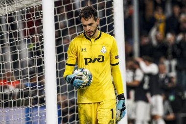 TURIN, İTALYA - 22 EKİM 2019. UEFA CHAMPIONS Liderliği, JUVENTUS LOKOMOTIV MOSCOW 2-1: Guilherme kalecisi Lokomotiv Moskova.