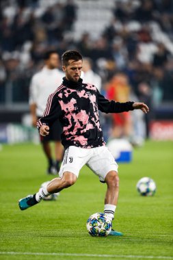 TURIN, İTALYA - 22 EKİM 2019. UEFA CHAMPIONS Lideri, JUVENTUS LOKOMOTIV MOSCOW 2-1: Miralem Pjaniç, Bosna, Juventus.