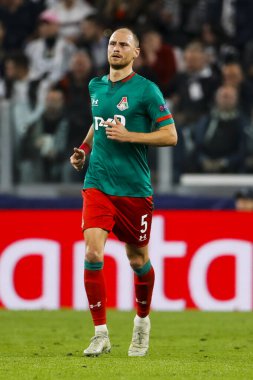 TURIN, İTALYA - 22 EKİM 2019. UEFA CHAMPIONS LEAGUE, JUVENTUS karşı LOKOMOTIV MOSCOW 2-1: Benedikt Howedes, Almanya, Lokomotiv Moskova.