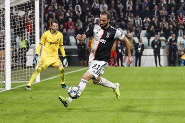 TURIN, İTALYA - 22 EKİM 2019. UEFA CHAMPIONS Liderliği, JUVENTUS LOKOMOTIV MOSCOW 2-1: Gonzalo Higuahin, Arjantin, Juventus.