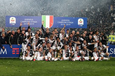 Torino, İtalya. 19 Mayıs 2019. Juventus FC, Serie A 'nın zaferini Juventus Fc ve Atalanta Bergamasca Calcio arasındaki futbol maçından sonra kutladı..