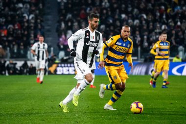 Torino, tam olarak. 02 / 02 / 2019. Serie A İtalya Futbol Şampiyonası. Juventus Parma 'ya karşı 3-3, Leonardo Spinazzola, Juventus.