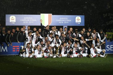 Torino, İtalya. 19 Mayıs 2019. Juventus FC, Serie A 'nın zaferini Juventus Fc ve Atalanta Bergamasca Calcio arasındaki futbol maçından sonra kutladı..