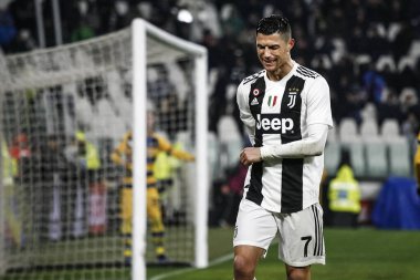 Torino, tam olarak. 02 / 02 / 2019. Serie A İtalya Futbol Şampiyonası. Juventus Parma 'ya karşı 3-3, Cristiano Ronaldo, Portekiz, Juventus, hayal kırıklığına uğradı..
