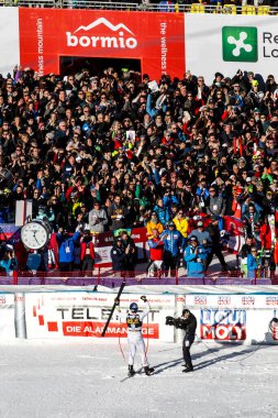 Bormio, İtalya. 29 / 12 / 2018. Stelvio yamacındaki FIS Dünya Kayak Kupası 'nı Dominik Paris, İtalya kazandı..