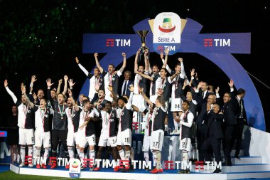 Torino, İtalya. 19 Mayıs 2019. Juventus FC, Serie A 'nın zaferini Juventus Fc ve Atalanta Bergamasca Calcio arasındaki futbol maçından sonra kutladı..