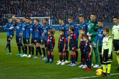 Bergamo, İtalya. 03 Kasım 2019. Campionato Italiano Serie A, Atalanta-Cagliari 0-2. Maçın başında Atalanta oyuncuları.