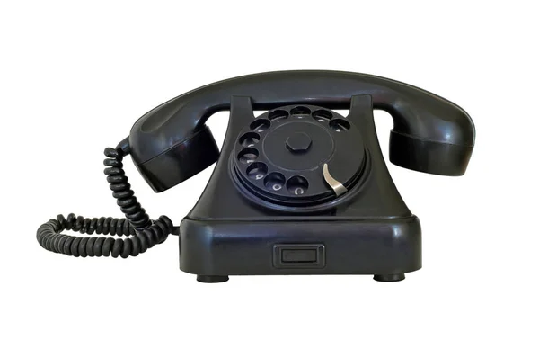 Oude vintage zwarte telefoon, geïsoleerd op witte achtergrond — Stockfoto