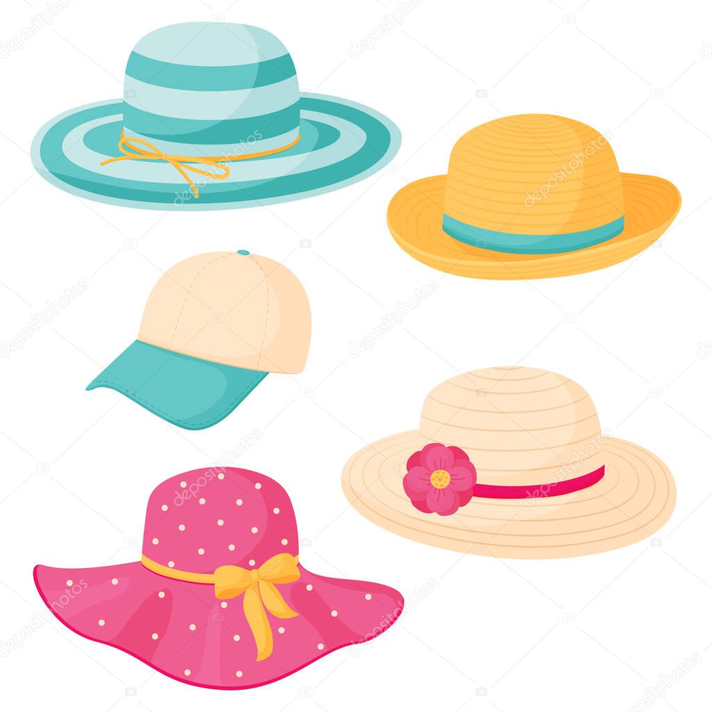 Vector set of summer womens hats