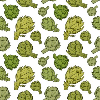 Elle çizilmiş enginarlarla vektörsüz desen