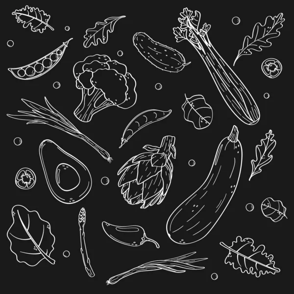 Schwarz-weißes handgezeichnetes Gemüse im Skizzenstil — Stockvektor