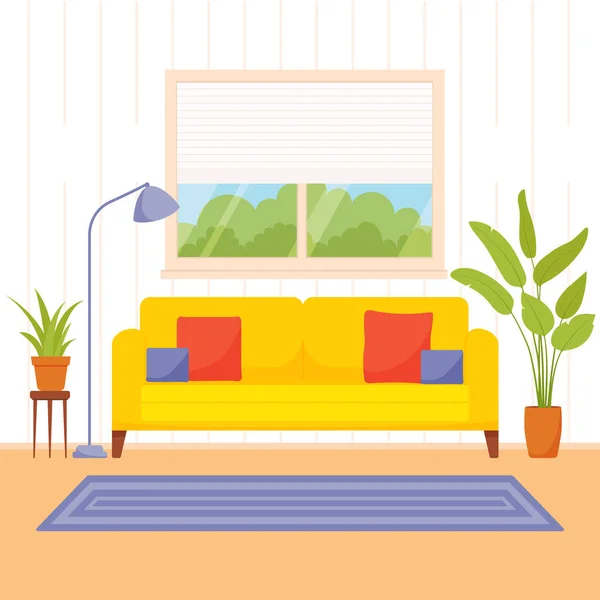 Sala de estar interior. Ilustración vectorial en un estilo plano . — Vector de stock