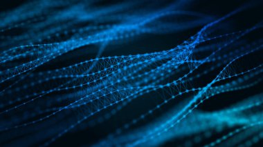  Bağlantı yapısına sahip soyut mavi arkaplan. Büyük veri görselleştirmesi. 3d oluşturma.