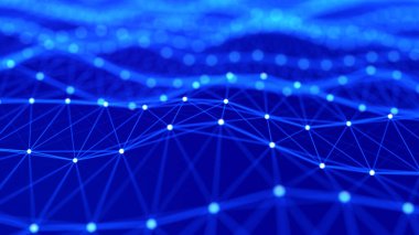 Teknoloji geçmişi noktalar. Büyük veri görselleştirmesi. Fütürist dinamik dalga. 3B görüntüleme.