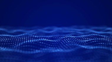 Teknoloji geçmişi noktalar. Büyük veri görselleştirmesi. Fütürist dinamik dalga. 3B görüntüleme.