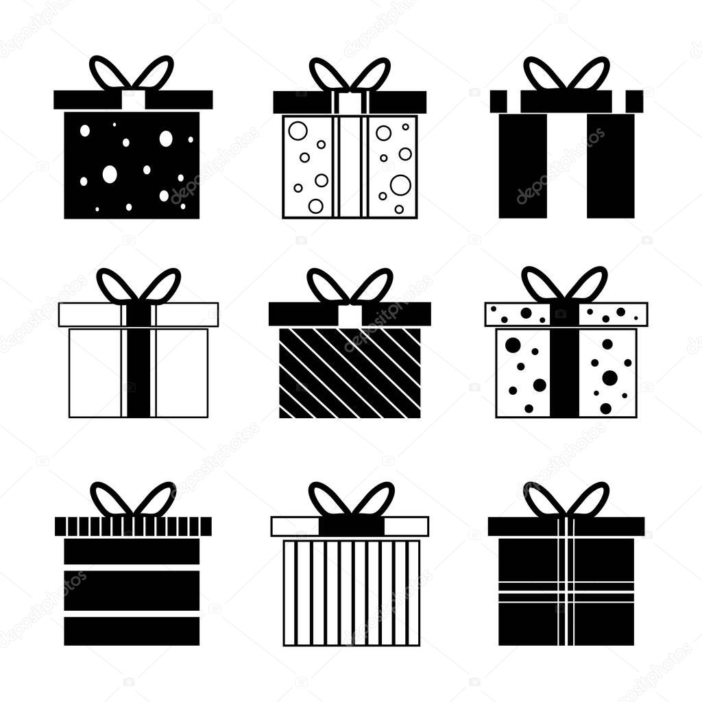 Set of gift box. Present icon on white background.