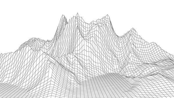 Wireframe landscape design on white background. Technology grid.