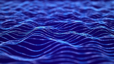 Soyut fütüristik geçmiş. Büyük veri görselleştirmesi. Parçacıkların dinamik dalgası. 3B görüntüleme.