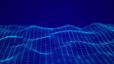 Soyut fütüristik geçmiş. Büyük veri görselleştirmesi. Parçacıkların dinamik dalgası. 3B görüntüleme.