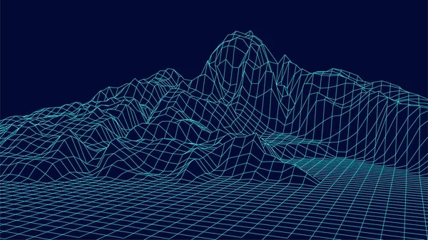 Diseño Paisaje Wireframe Sobre Fondo Azul Red Tecnológica — Archivo Imágenes Vectoriales