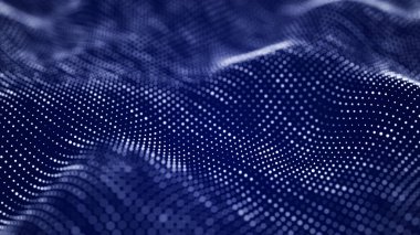 Soyut fütüristik geçmiş. Büyük veri görselleştirmesi. Parçacıkların dinamik dalgası. 3B görüntüleme.