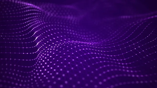 粒子のデジタル動的波 抽象未来的なドットの背景 ビッグデータ可視化 3Dレンダリング — ストック写真