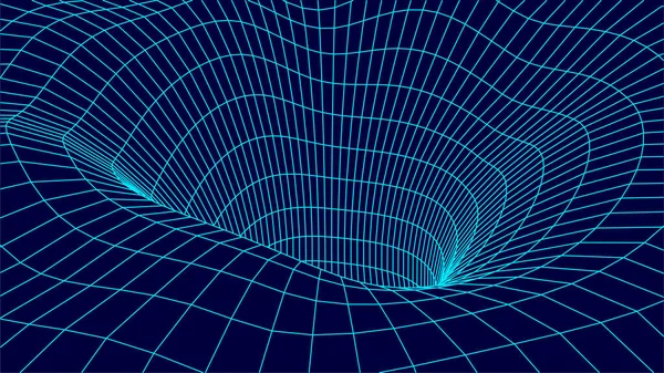 青い背景の技術ワイヤーフレームトンネル 未来的な3Dグリッド — ストックベクタ