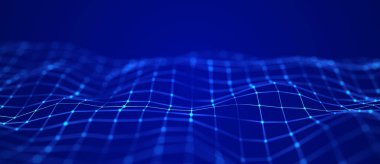 Soyut fütüristik geçmiş. Büyük veri görselleştirmesi. Parçacıkların dinamik dalgası. 3B görüntüleme.