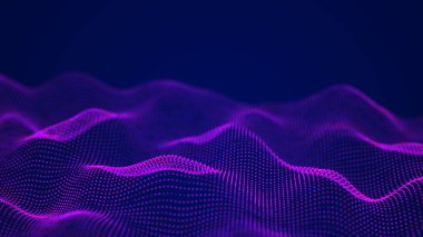 Parçacıkların dijital dinamik dalgası. Soyut fütüristik noktalar arka planı. Büyük veri görselleştirmesi. 3B görüntüleme.