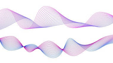 Beyaz arkaplanda eğri renkli çizgiler. Birçok çizginin soyut dalgası. Dinamik dalgalı çizgiler.