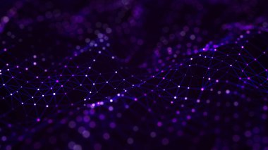Parçacıkların dijital dinamik dalgası. Soyut fütüristik noktalar arka planı. Büyük veri görselleştirmesi. 3B görüntüleme.