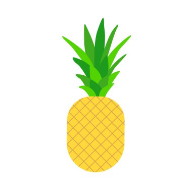 Beyaz arka planda ananas ikonu. Olgun egzotik meyveler. Vektör illüstrasyonu.