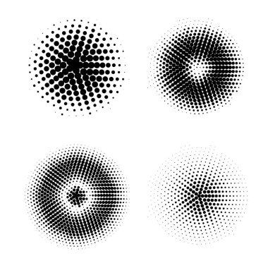 Yarım tonluk bir daire. Klasik gradyan noktalar arkaplanı. Siyah parçacıklarla soyut doku.