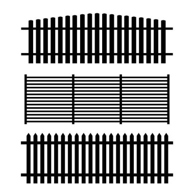 Beyaz arka planda ahşap çitler. Düz biçimli vektör simgeleri.