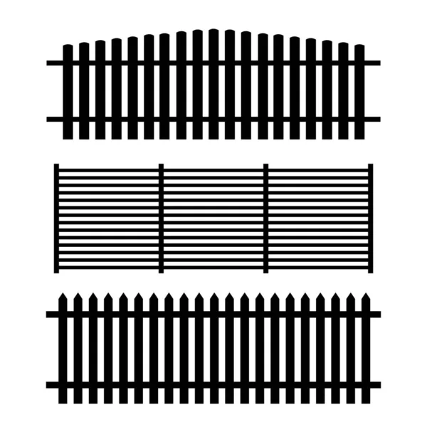 Set Von Holzzäunen Auf Weißem Hintergrund Vektorsymbole Flachen Stil — Stockvektor