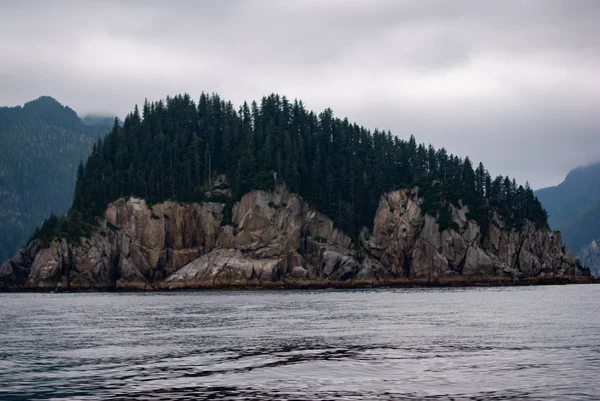 Berg Med Stenar Botten Och Tallar Toppen Havet — Stockfoto