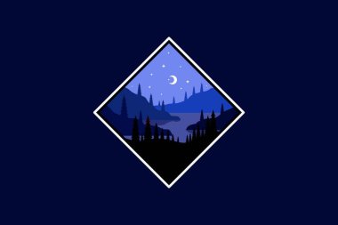 Göl, nehir, dere, logo düz çizim rozeti.