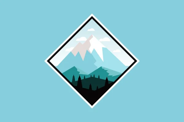 Winter Mountain Outdoor Landscape Flat Illustration Logo Vector Badge Design — Stock Photo, Image