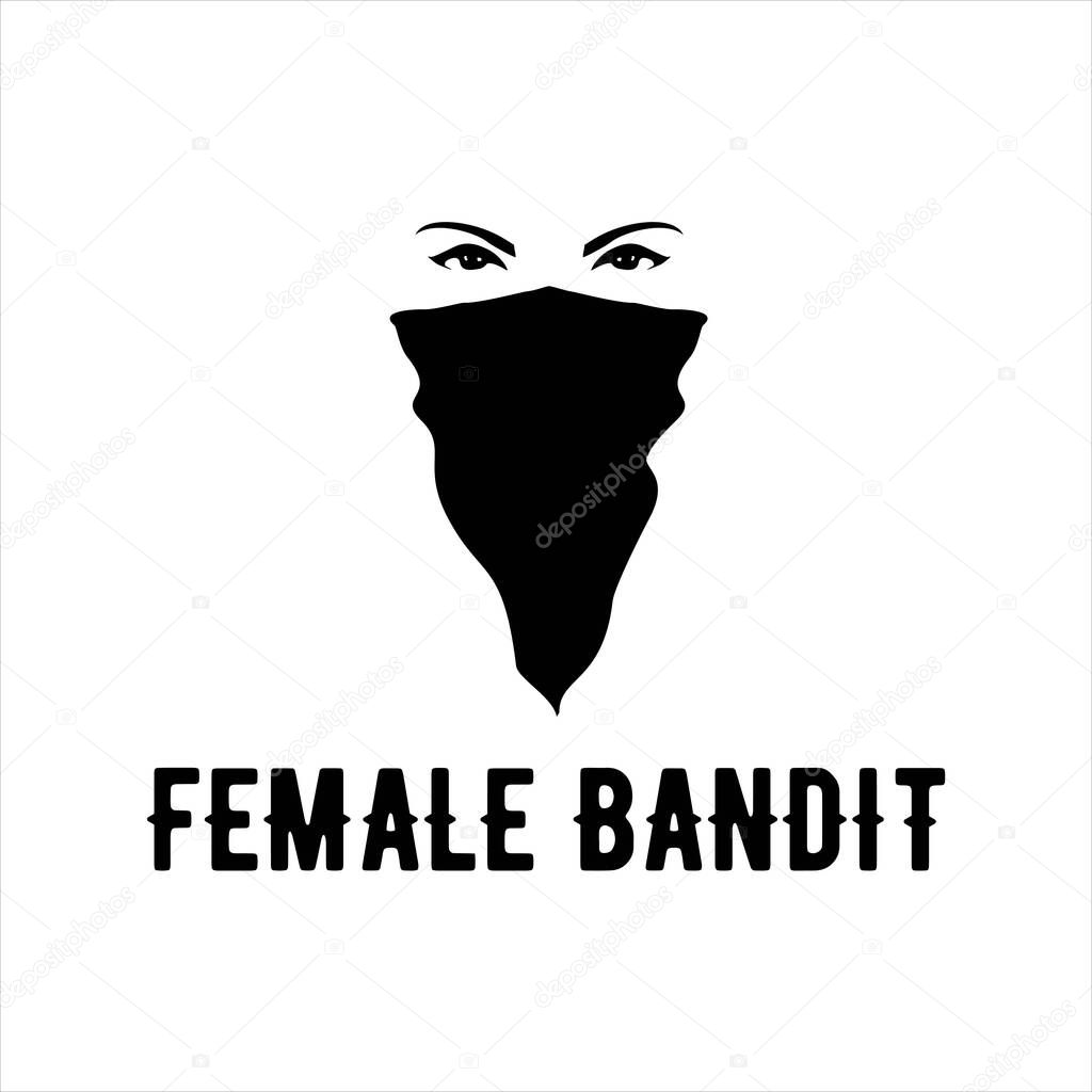 Female bandit wearing mask logo vector design