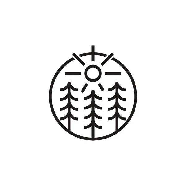 Evergreen Tall Gran Ceder Gran Hemlock Barrträd Med Soluppgång Logotyp — Stock vektor