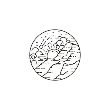 Sunrise Line Art Mono Line logo vektör rozeti