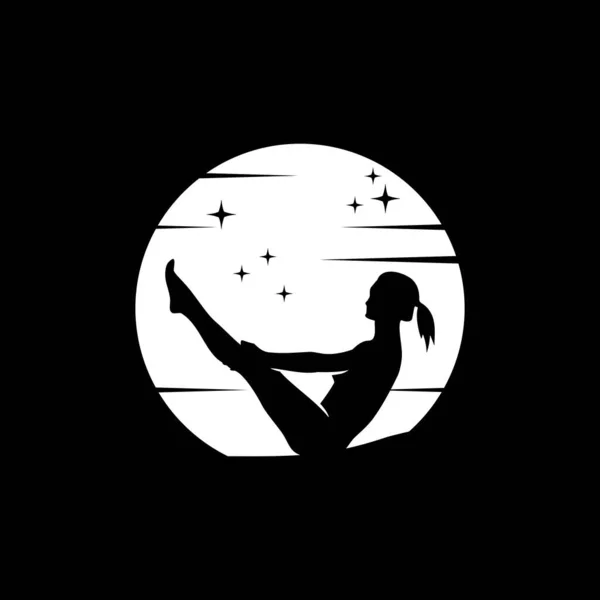 Unga Kvinnor Som Utövar Yoga Position Fullmåne Logotyp Design Vektor — Stock vektor