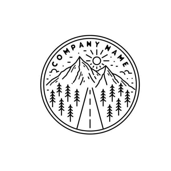 山岳風景ラインアート モノライン概要ロゴベクトルバッジ — ストックベクタ